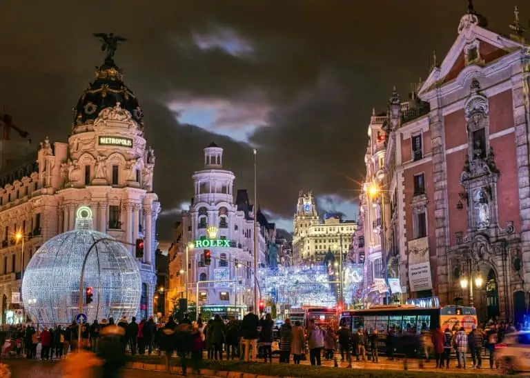 Gran Via, Madrid, Spain at night